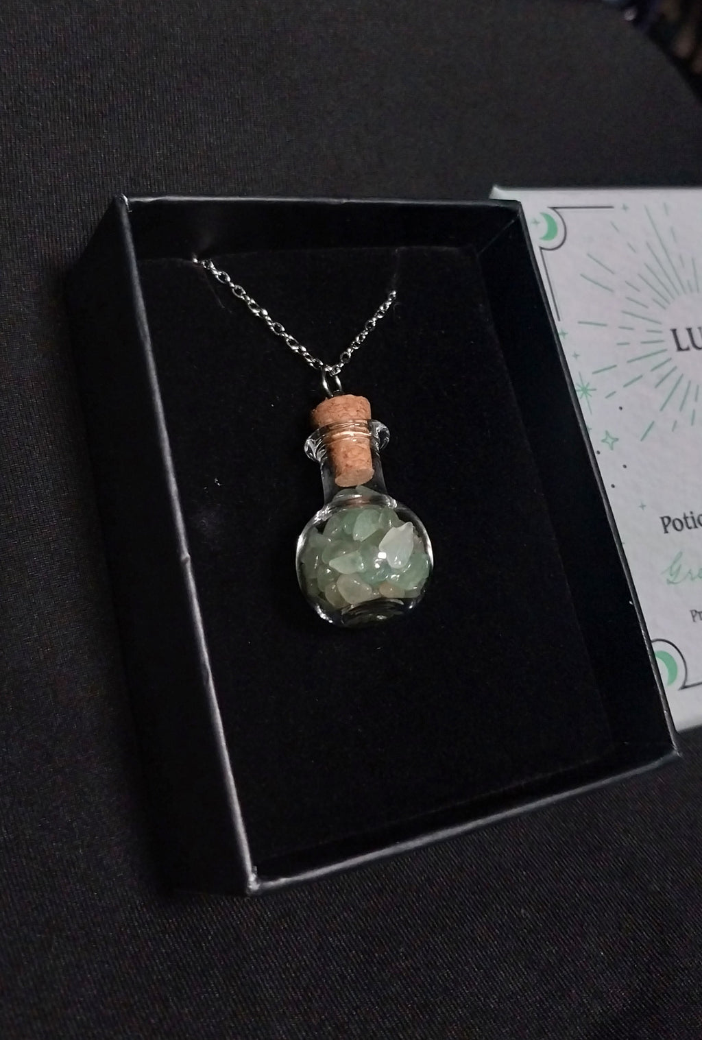Green Aventurine Crystal Chip Potion Bottle Necklace