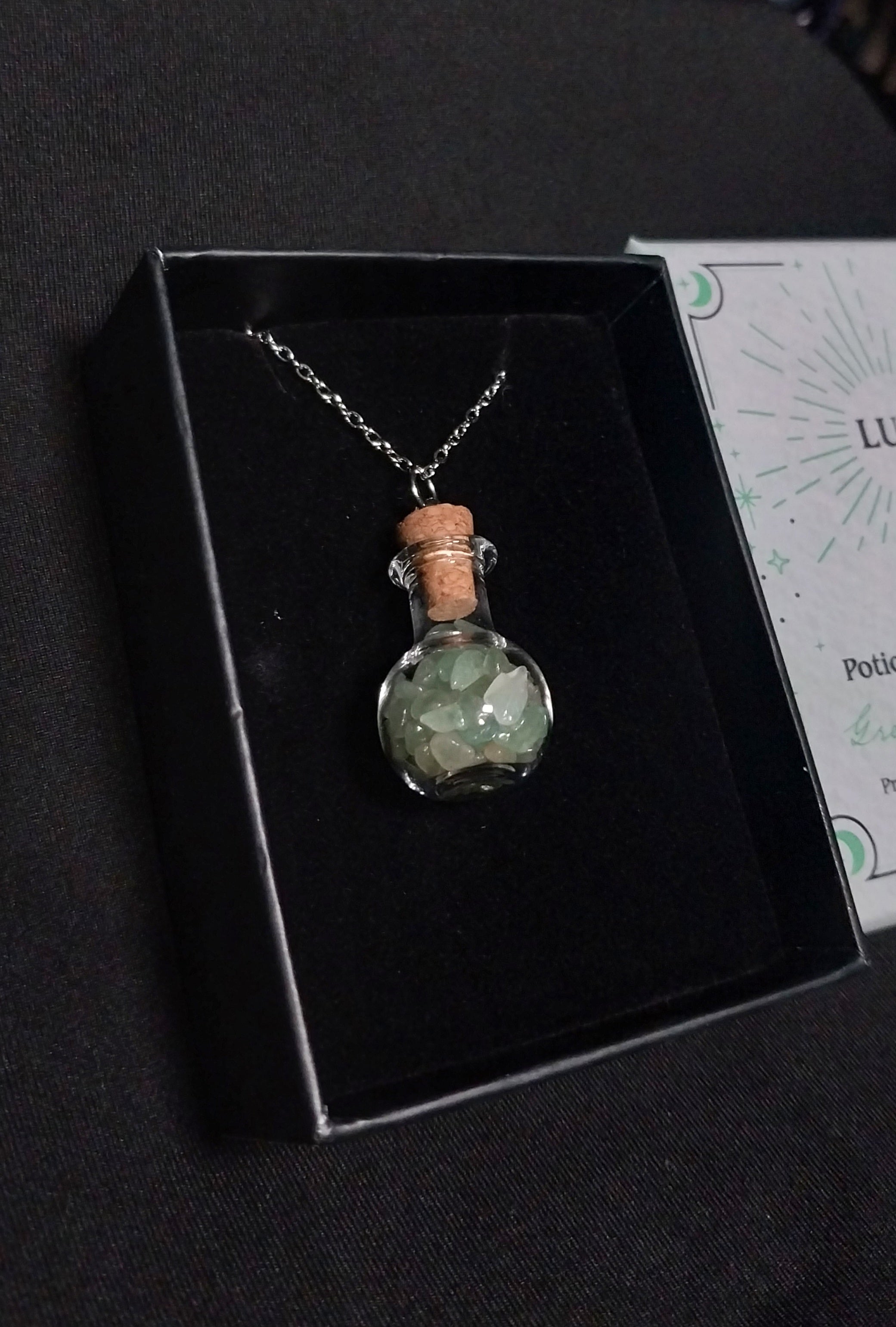 Green Aventurine Crystal Chip Potion Bottle Necklace