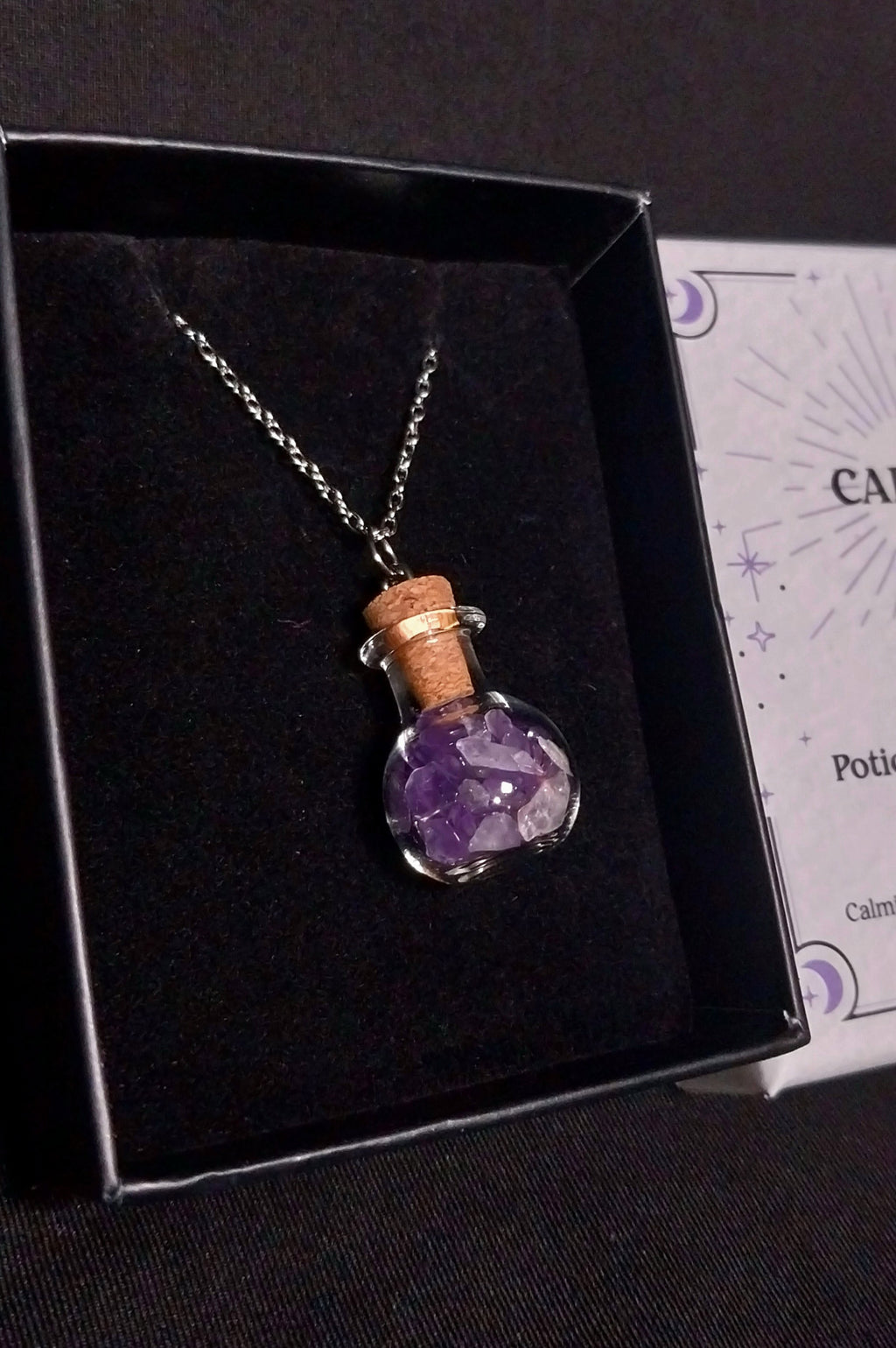 Amethyst Crystal Chip Potion Bottle Necklace