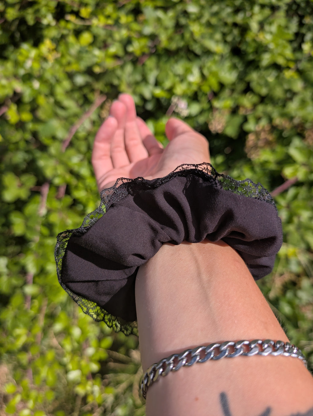 Black Obsidian Scrunchie • Lace Detail
