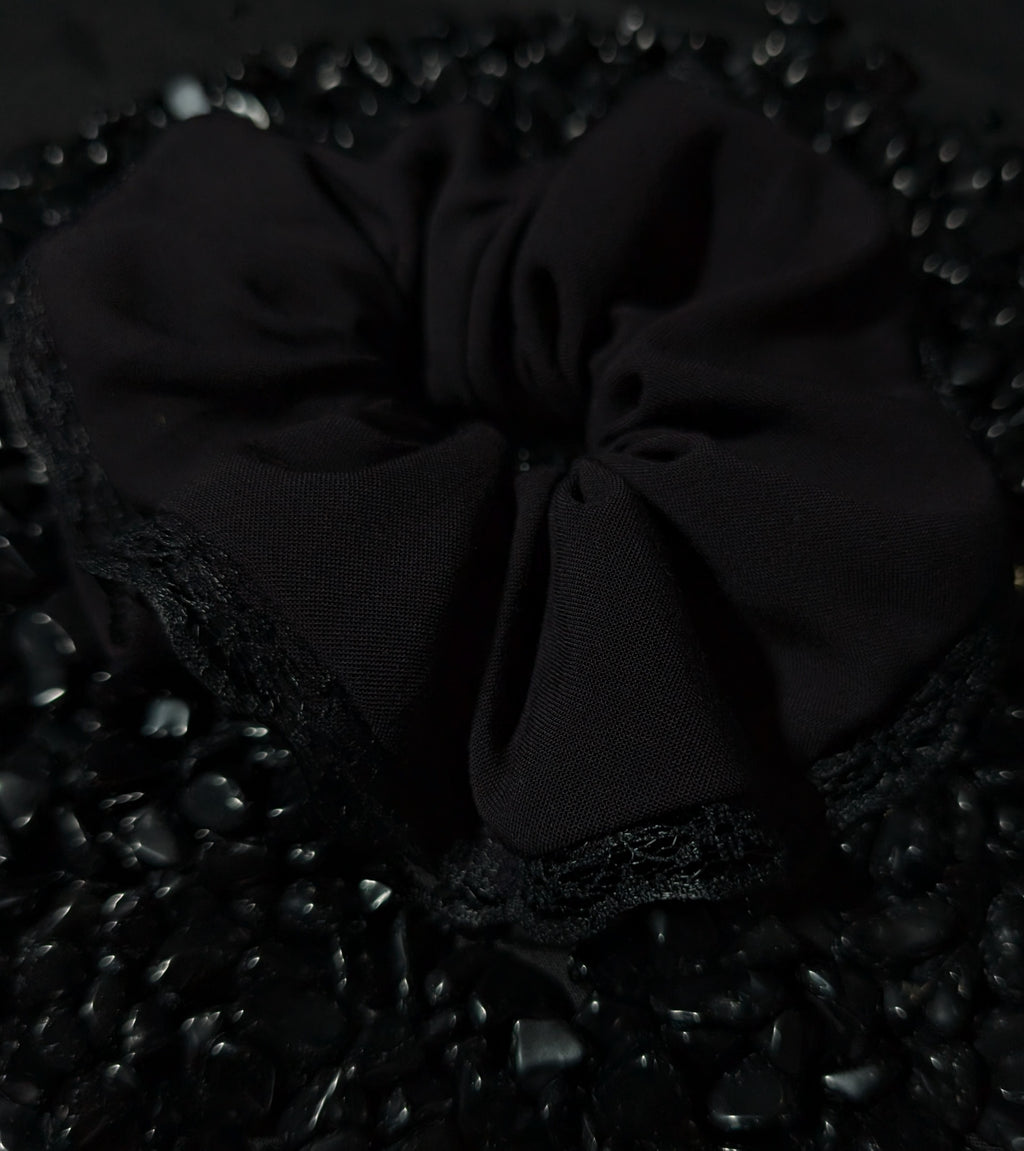 Black Obsidian Scrunchie • Lace Detail