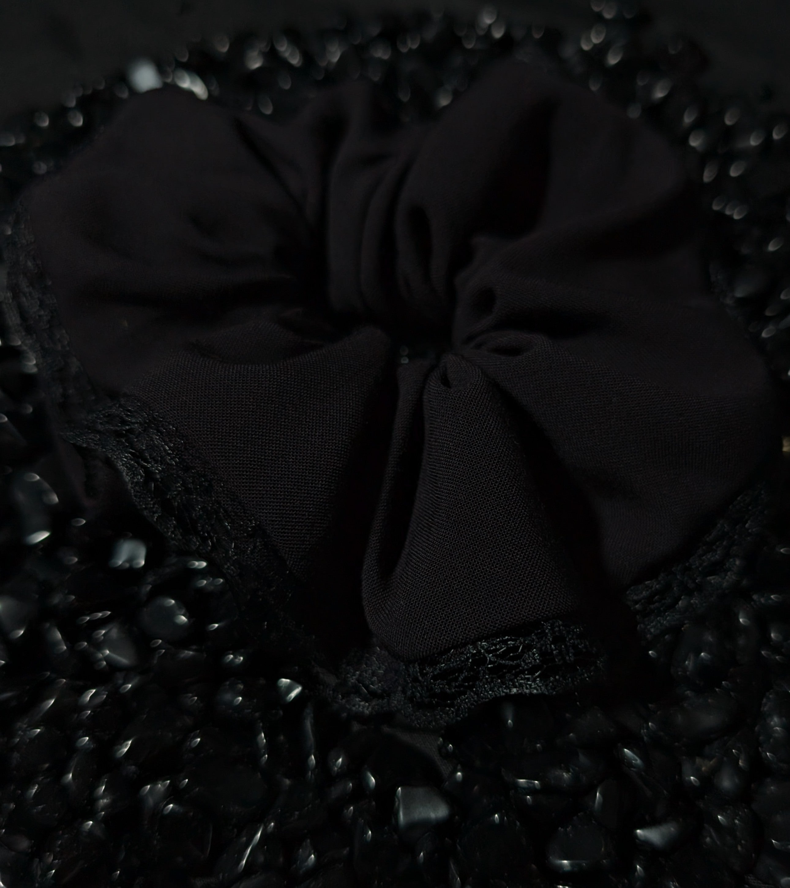 Black Obsidian Scrunchie • Lace Detail