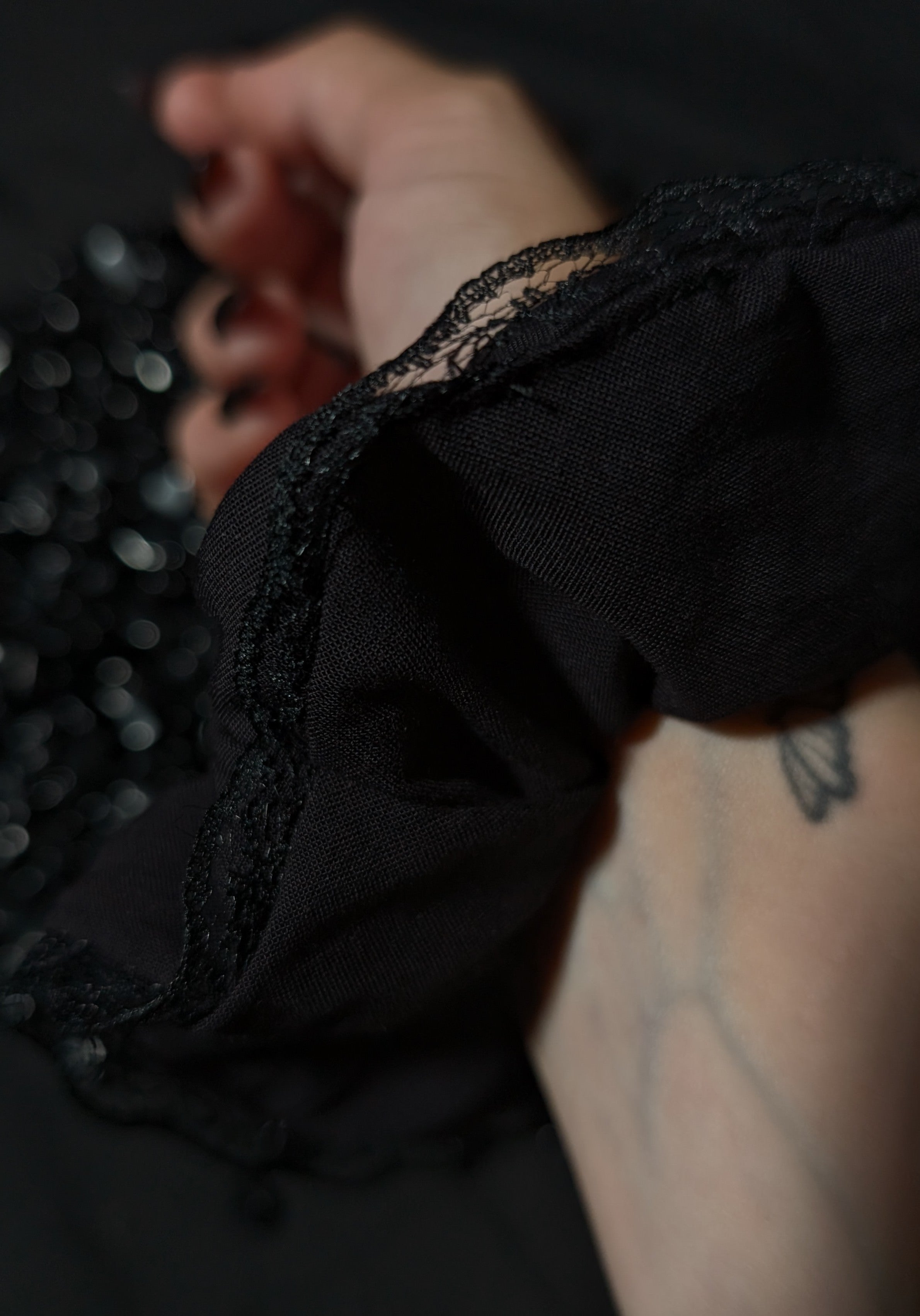 Black Obsidian Scrunchie • Lace Detail