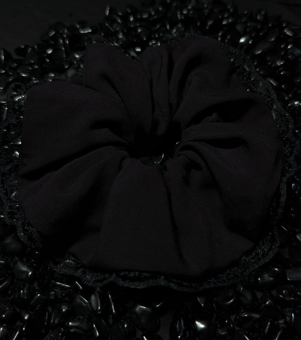 Black Obsidian Scrunchie • Lace Detail