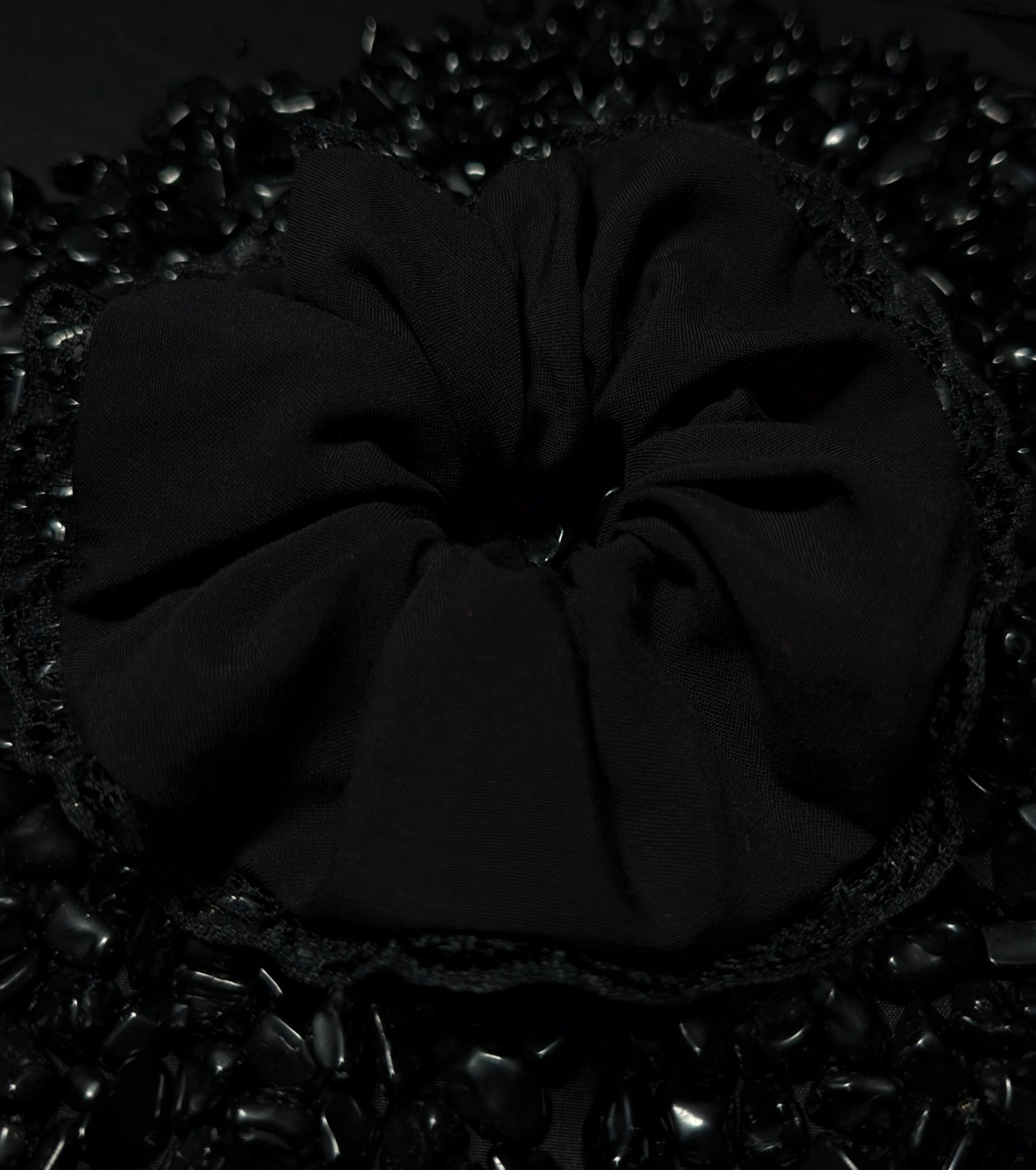 Black Obsidian Scrunchie • Lace Detail