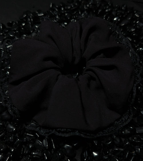 Black Obsidian Scrunchie • Lace Detail