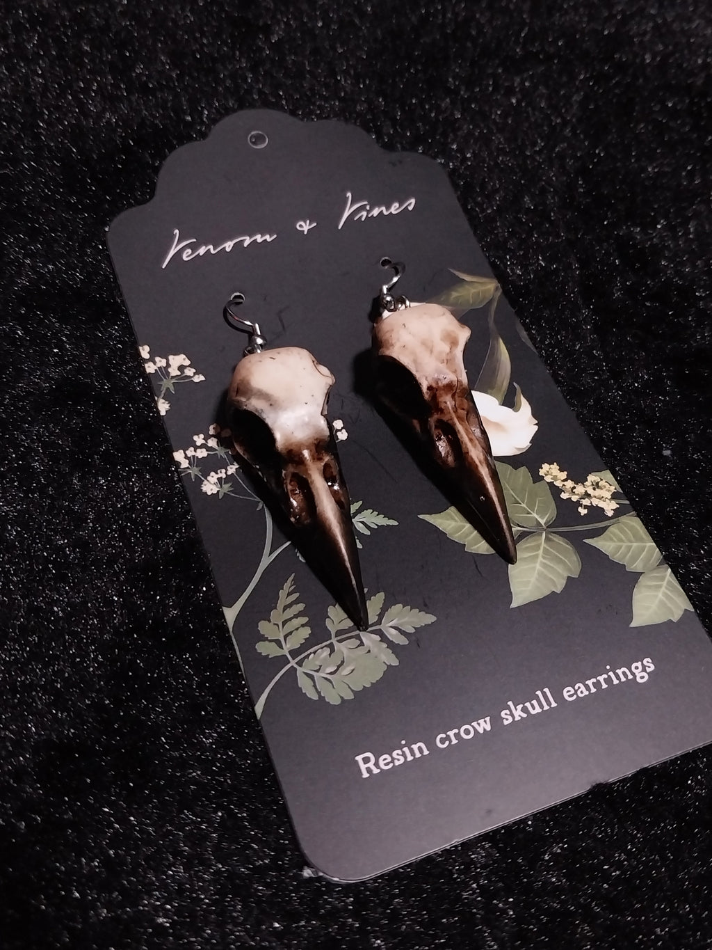 Resin Crow Skull Earrings