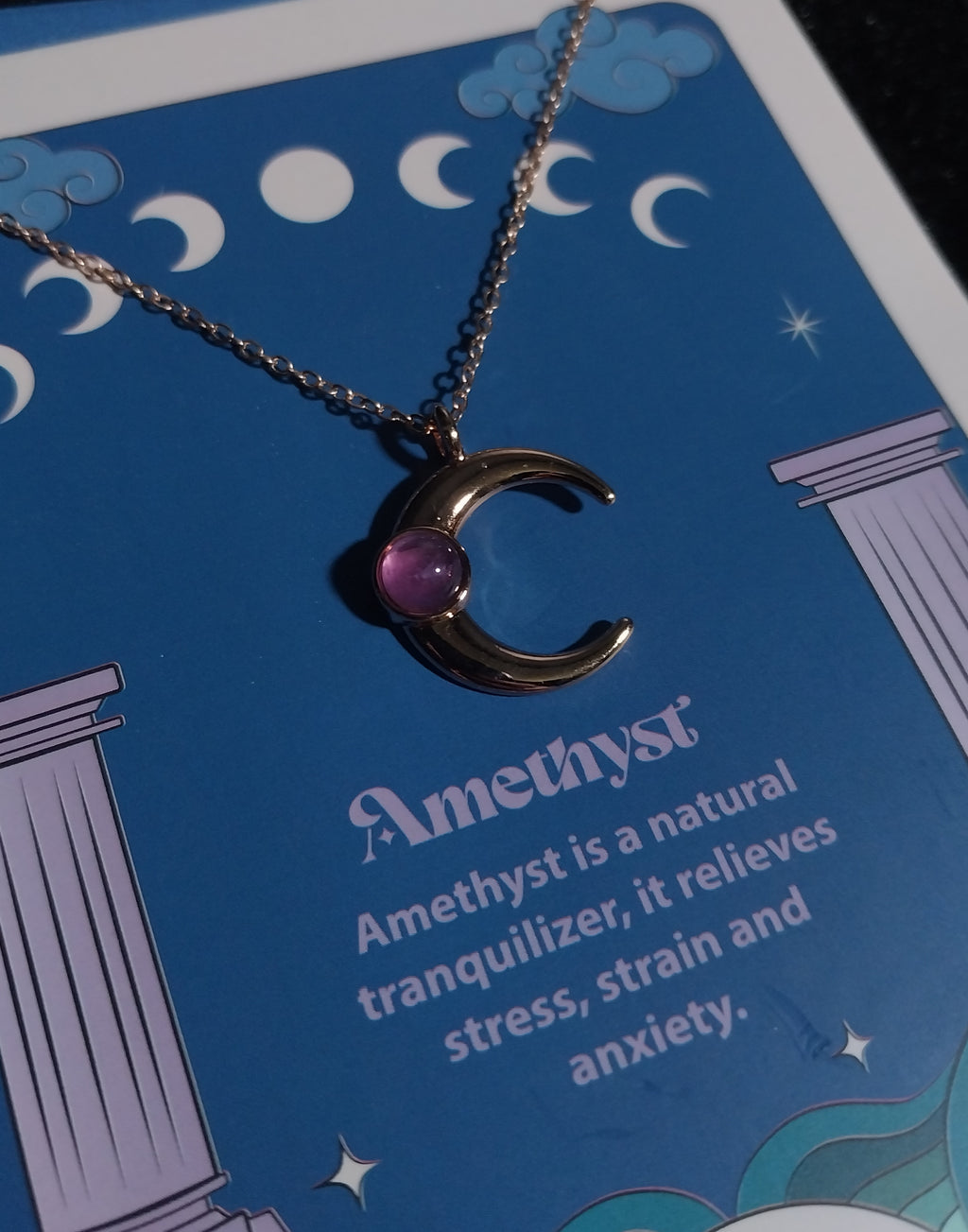The Moon Celestial Amethyst Necklace Greeting Card