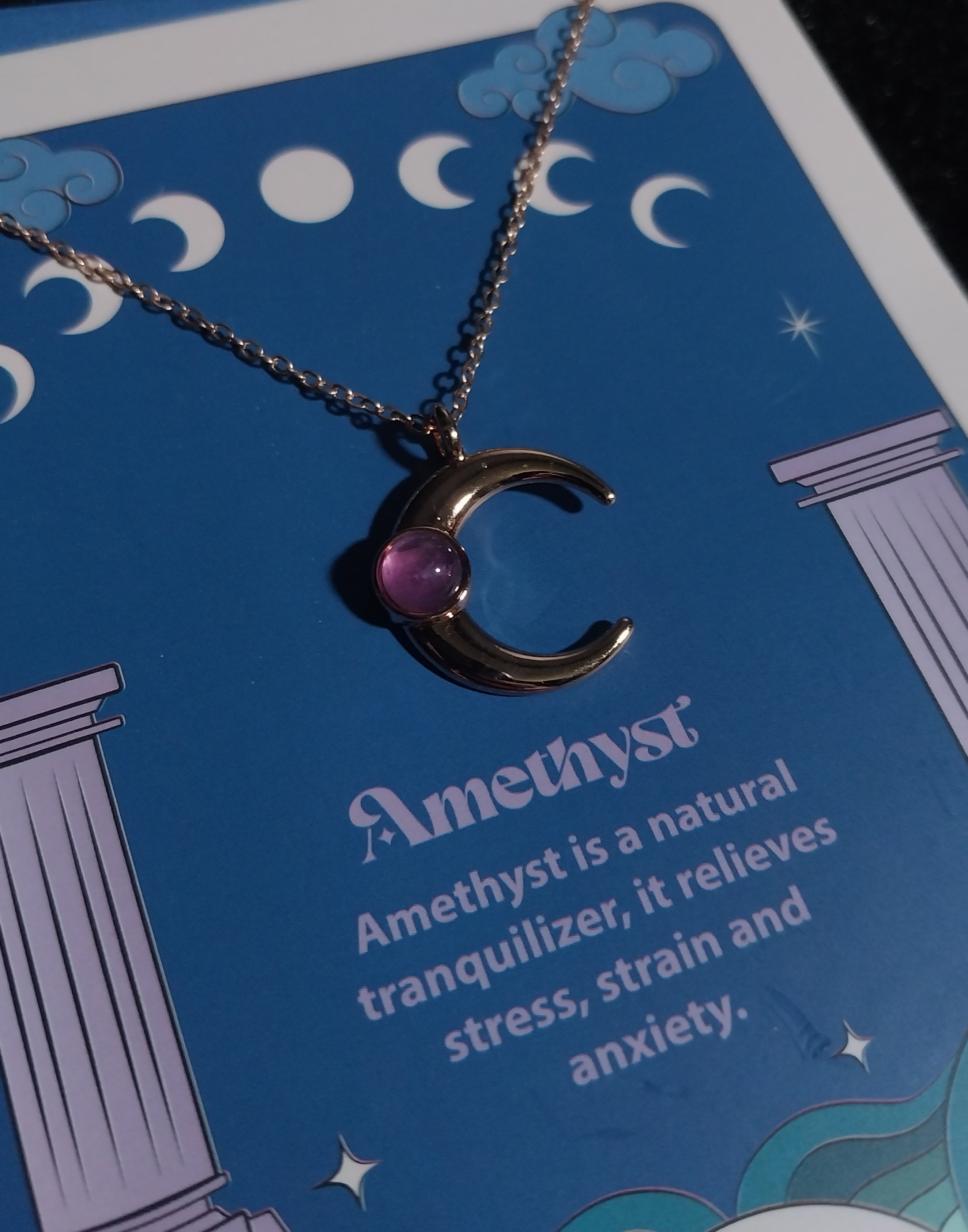 The Moon Celestial Amethyst Necklace Greeting Card