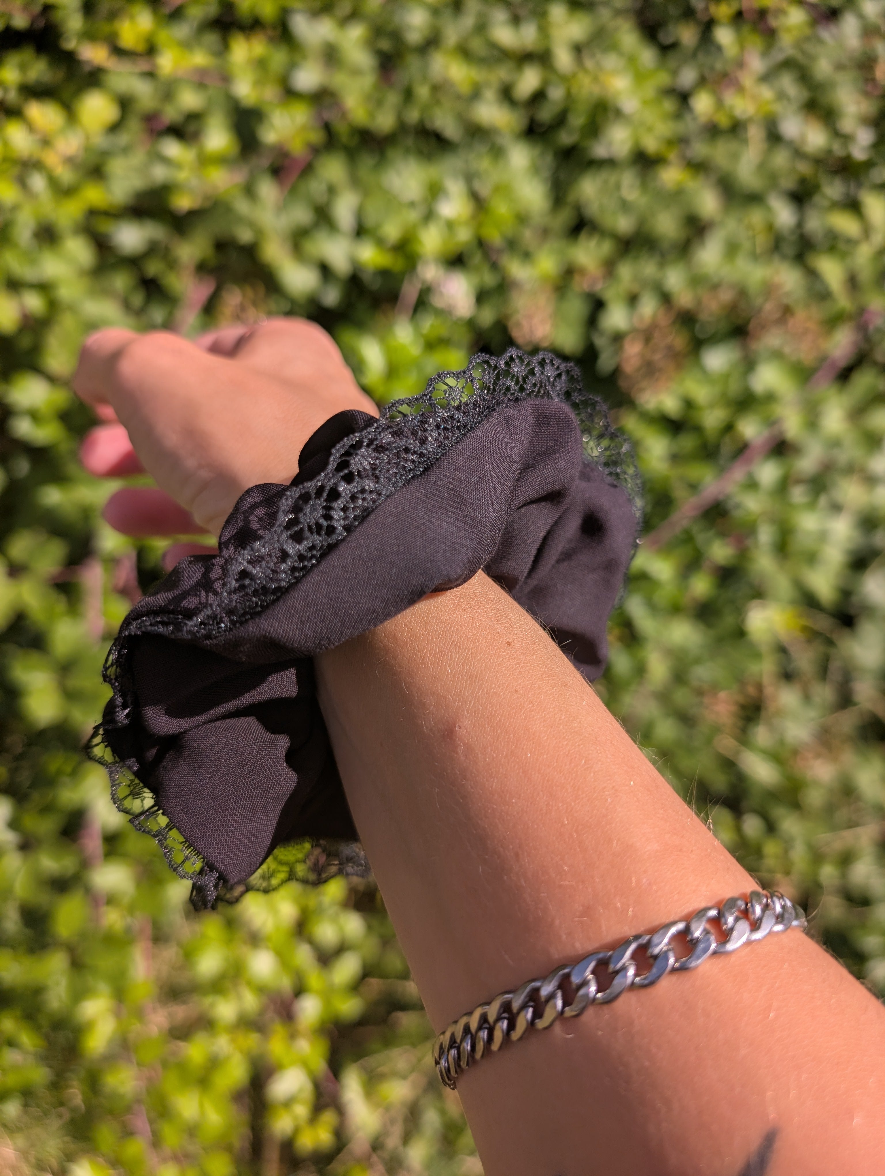 Black Obsidian Scrunchie • Lace Detail