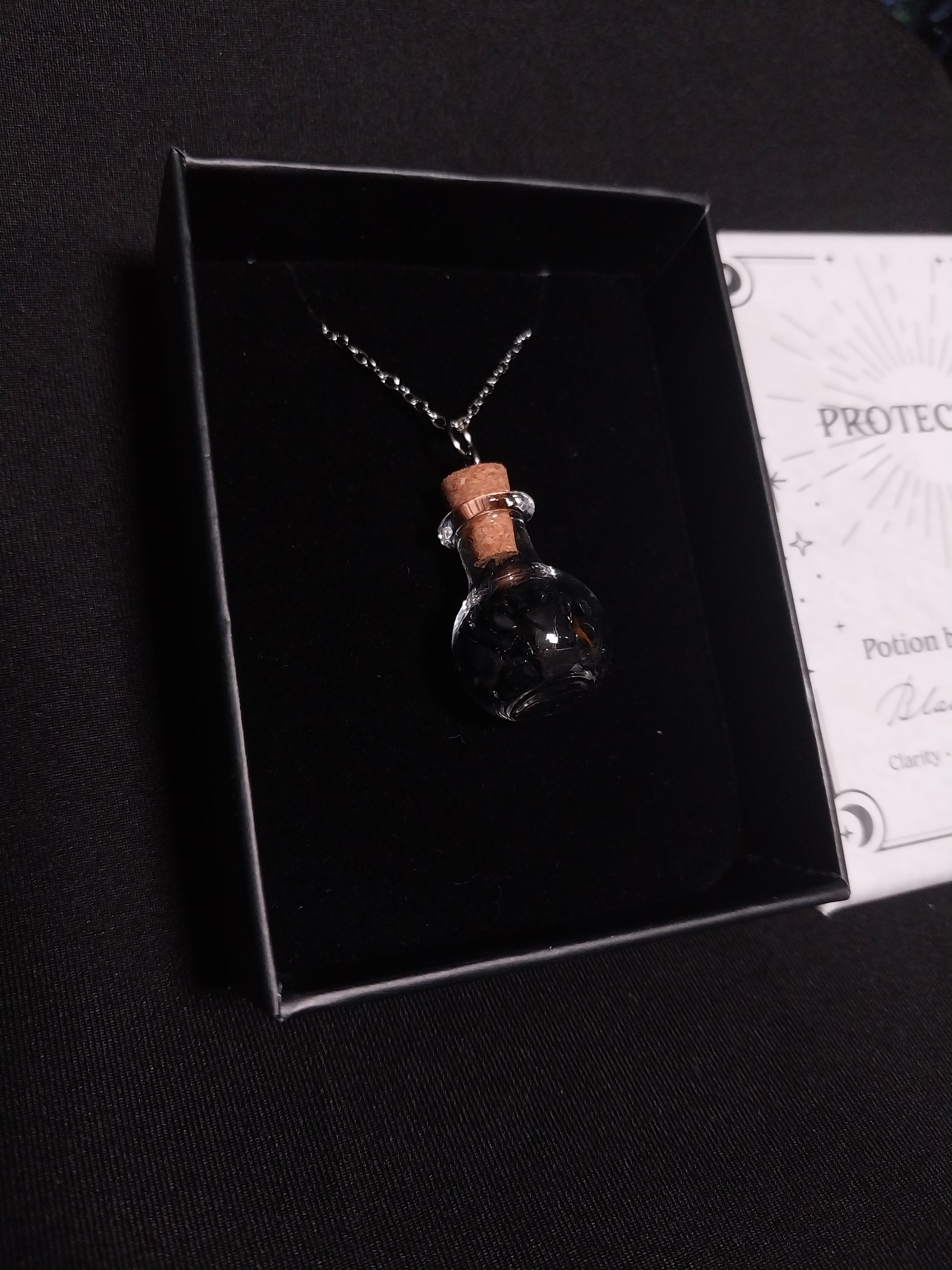Black Obsidian Chip Potion Bottle Necklace