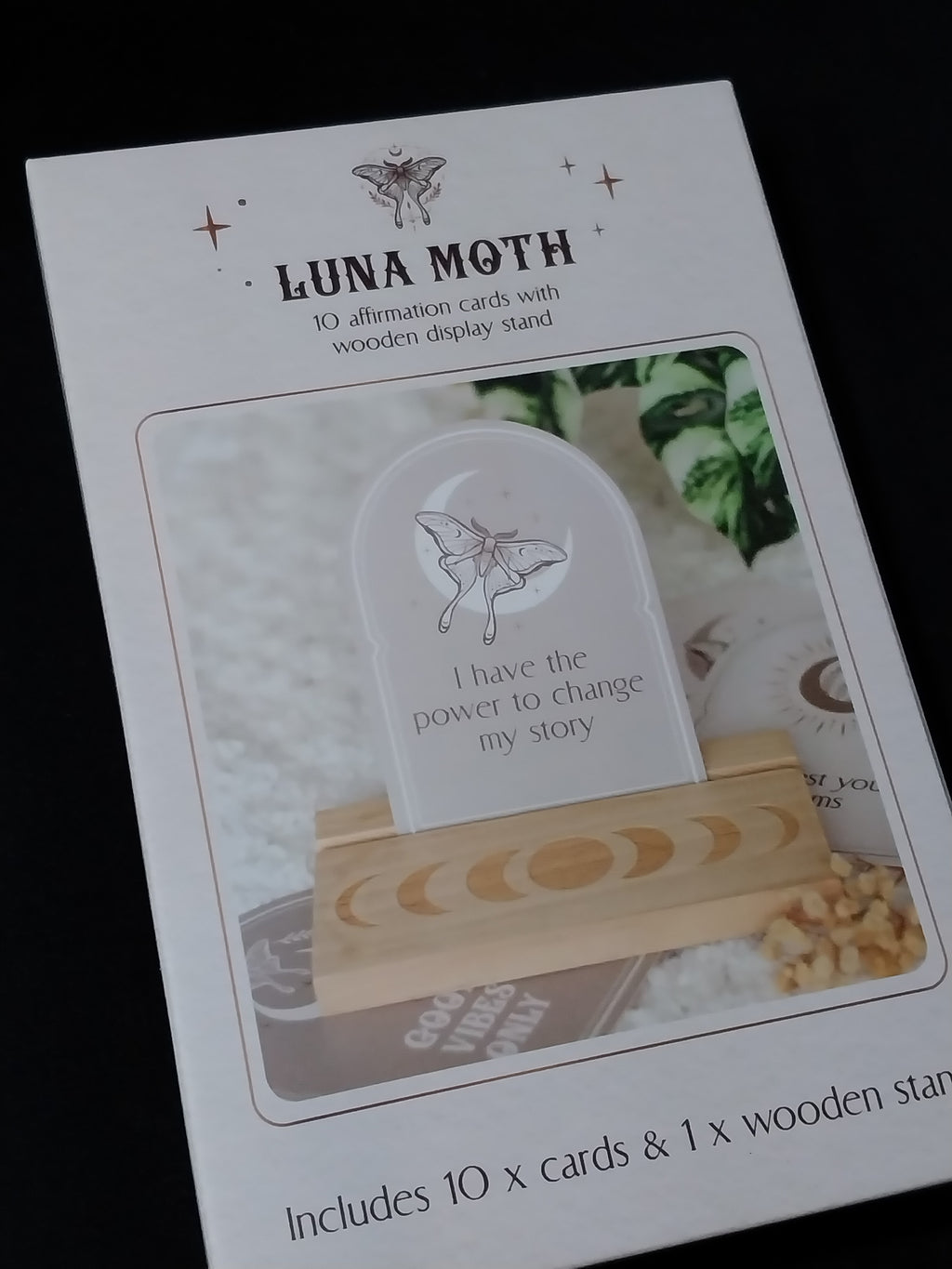 Luna Moth Affirmation Cards with Wooden Stand