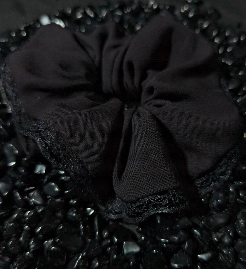 Black Obsidian Scrunchie • Lace Detail