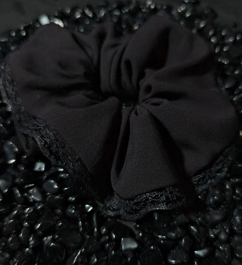 Black Obsidian Scrunchie • Lace Detail