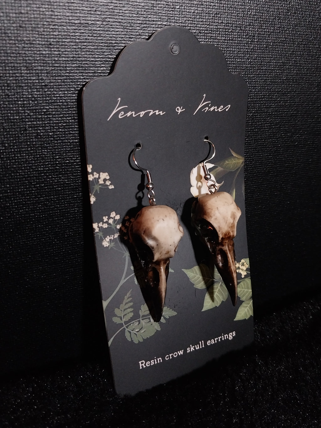 Resin Crow Skull Earrings